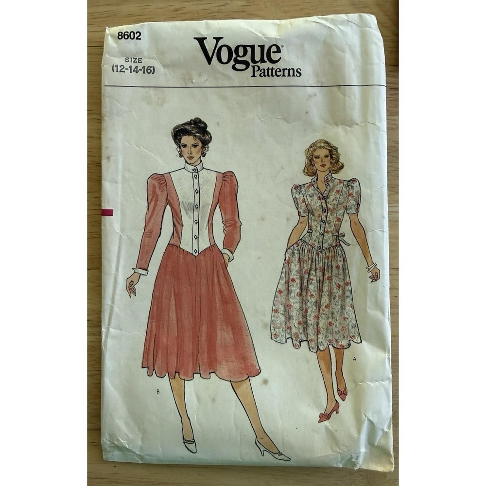 Vogue Pattern‎ 8602 Semi-Fitted Flared-Skirt Dress w Princess Seams Sz 12-16 CUT